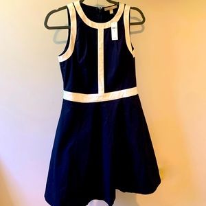 Banana Republic A-Line Navy/White High Neck Dress Size 6